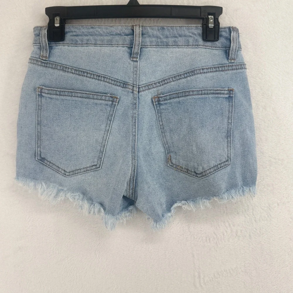 Almost‎ Famous Denim Shorts Womens Size 0 Light Wash Frayed Raw Hem High Rise